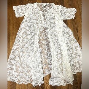 Vintage Chevette Lingerie White Lace Open Robe Sheer Nightgown Sleep